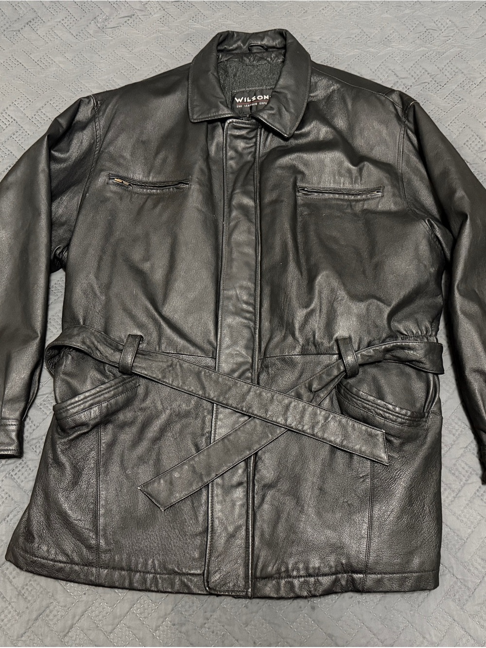 Wilson Black Leather Belted Trench Jacket